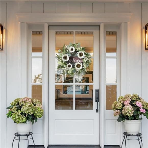 Eucalyptus Wreath for Front Door Sunflower Flowers All Seasons with Welcome Sign - Picture 2 of 7